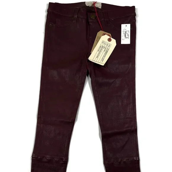 Leather Women's Burgundy Pants - Picture 2 of 12